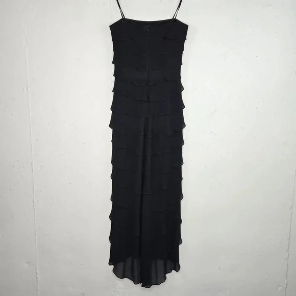 Vintage 90s Tadashi Black Silk Layered Maxi Gown Dress sz M - Picture 4 of 5